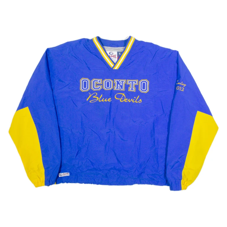 GAME SPORTSWEAR Oconto Blue Devils Mens Pullover Jacket Blue 90s USA L