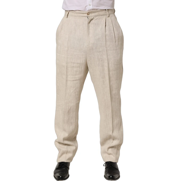 Beige Linen Tapered Men Dress Trouser Pants - Men