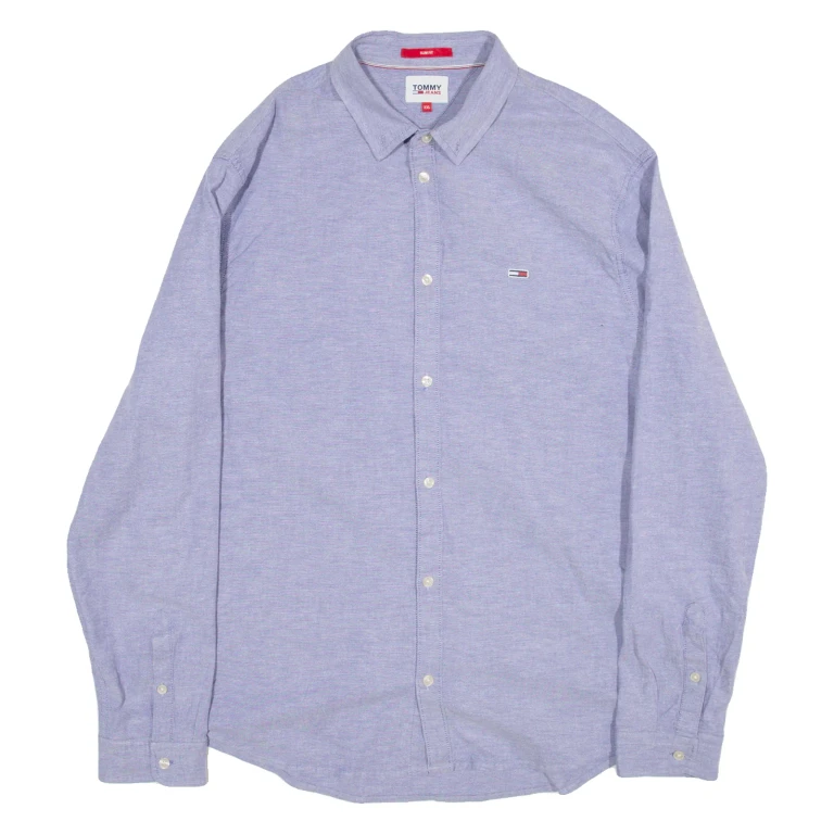 TOMMY JEANS Slim Fit Mens Plain Shirt Purple Long Sleeve 2XL