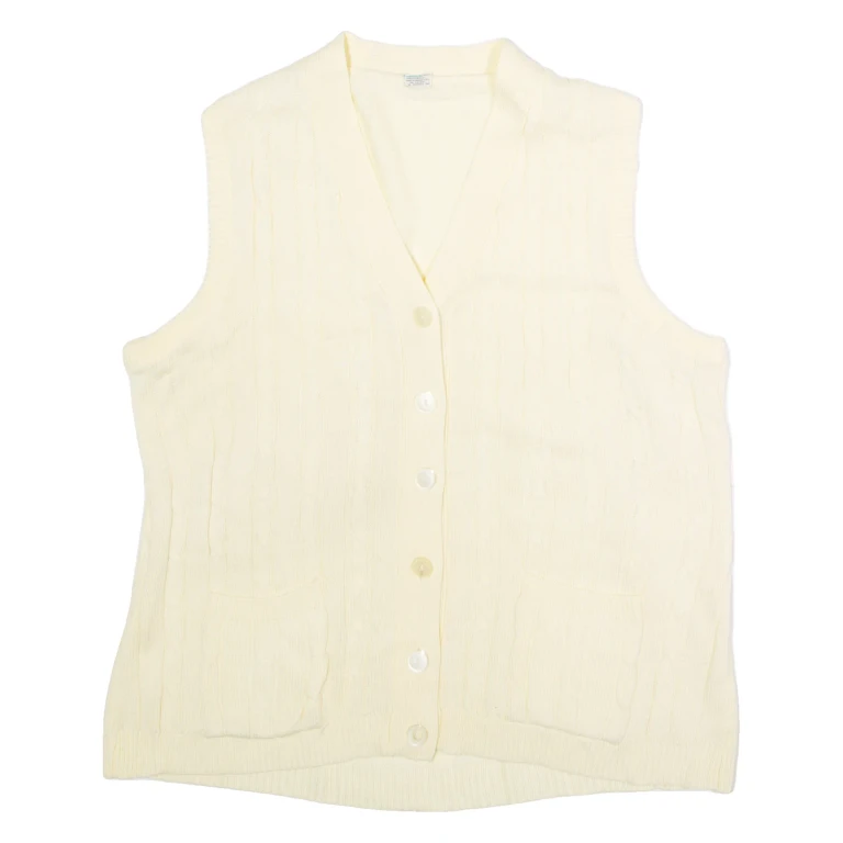 MISSK Womens Cardigan Cream V-Neck 80s Cable Knit Sleeveless UK 14