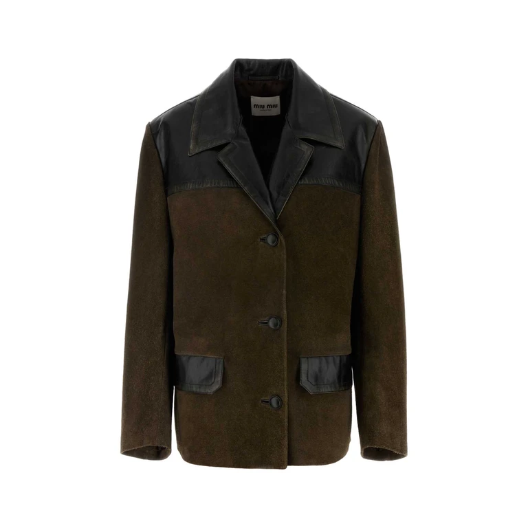 Miu Miu Bottle Green Suede Jacket Fango Giacche E Gilet - Women