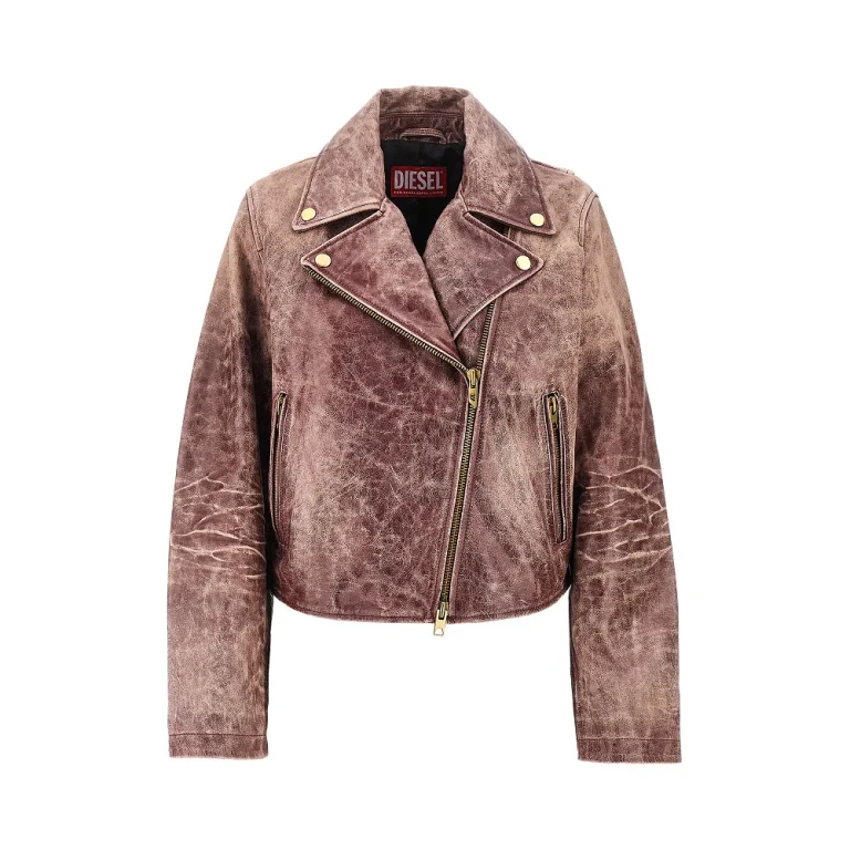 DIESEL Vintage-effect leather biker jacket Woman 40