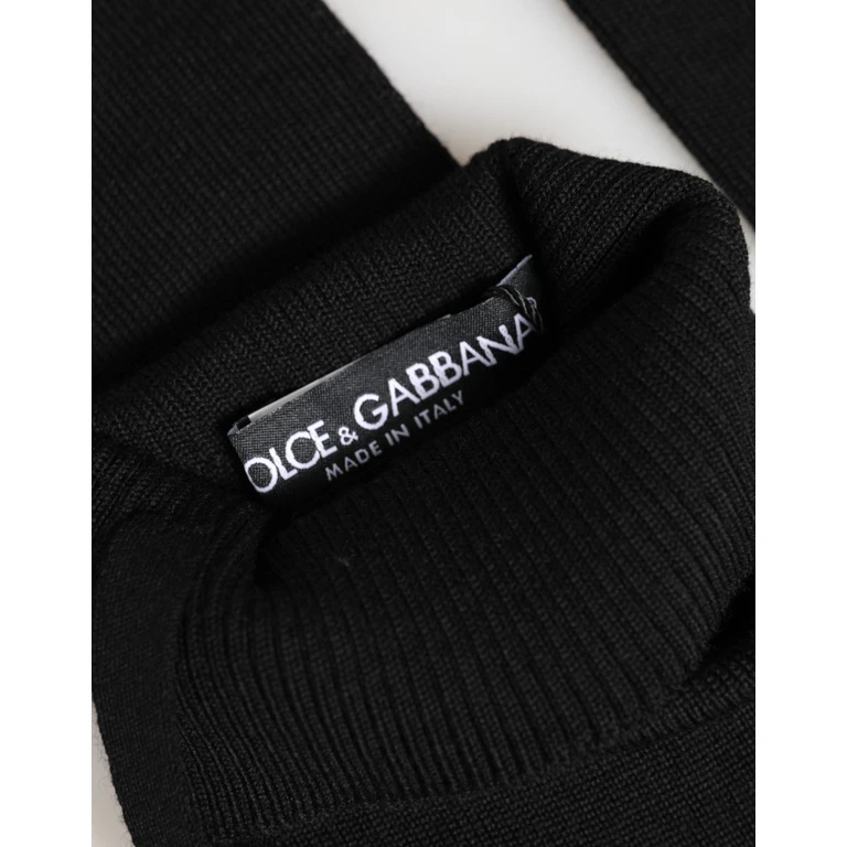 Black Virgin Wool Knitted Fingerless Men Gloves - Men
