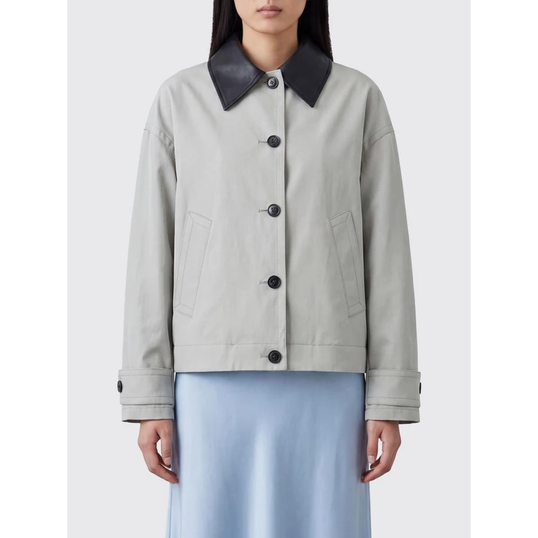 Lightweight Cotton Jacket with Leather Collar and Dropped Shoulders (SS26O06TT0069I003)