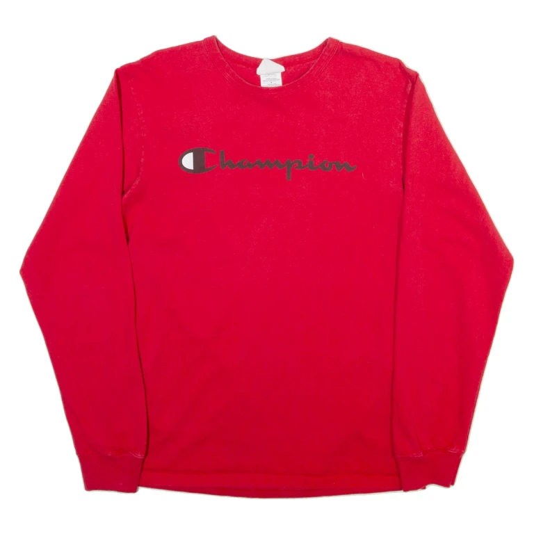 CHAMPION Mens T-Shirt Red Long Sleeve M