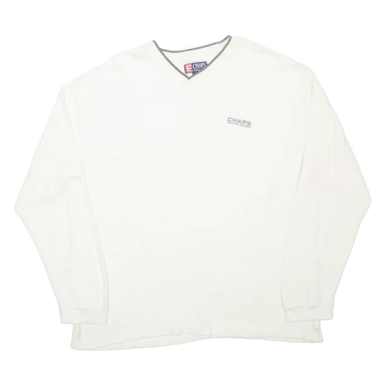 CHAPS RALPH LAUREN Mens T-Shirt Cream Long Sleeve V-Neck XL