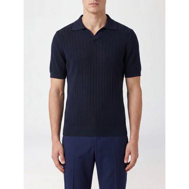 Slim Fit V-Neck Knit Polo in Organic Cotton with Short Sleeves (MU0D58570828)