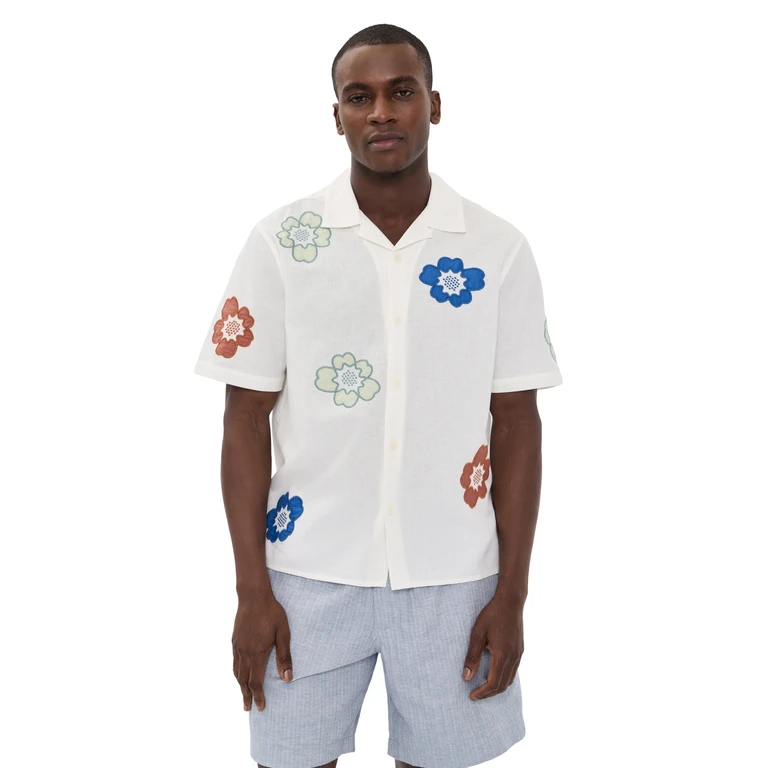 Wax London Didcot Applique Floral Shirt Ecru/Multi S