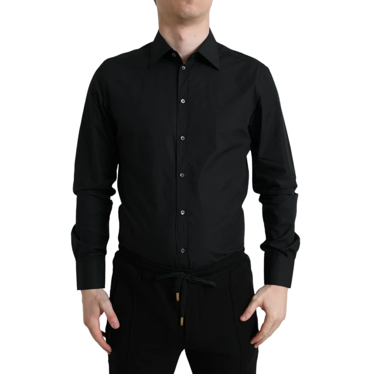 Dolce & Gabbana Black Cotton Men Formal Gold Dress Shirt - Men