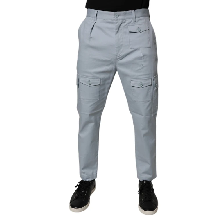 Light Blue Cotton Cargo Tapered Pants Elastane - Men