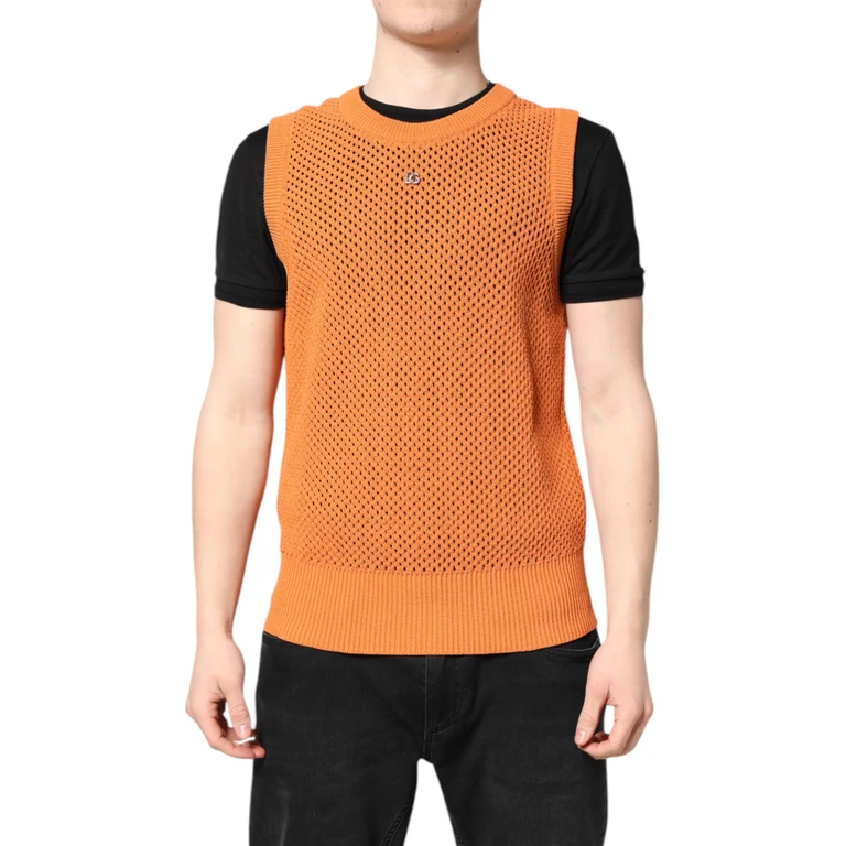 Dolce & Gabbana Orange Cashmere Round Neck Sleeveless T-Shirt Silk - Men