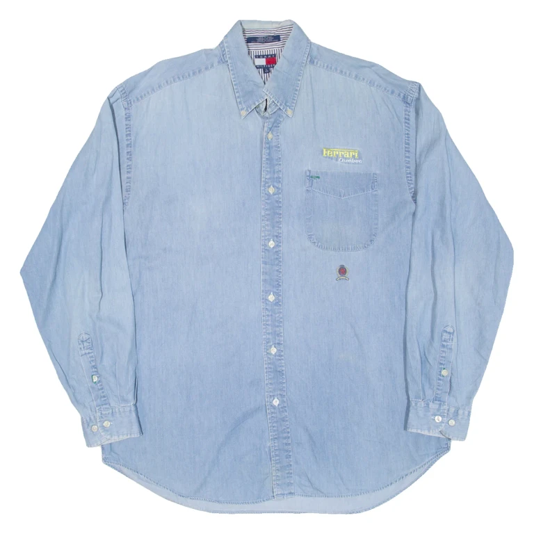 TOMMY HILFIGER Mens Plain Shirt Blue Long Sleeve L