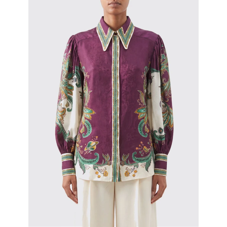 Slim Fit Silk-Blend Shirt with Ethnic Print and Balloon Sleeves (7649TMULTI)
