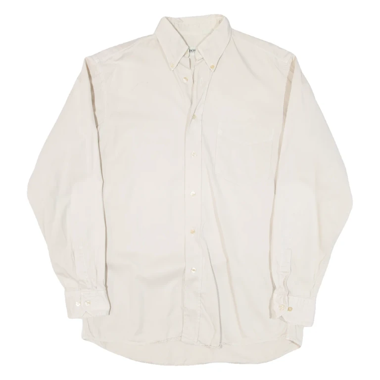 BOSS Mens Plain Shirt Beige Long Sleeve M
