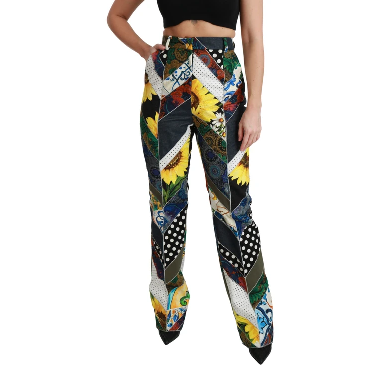 Dolce & Gabbana Multicolor Print High Waist Straight Pants - Women