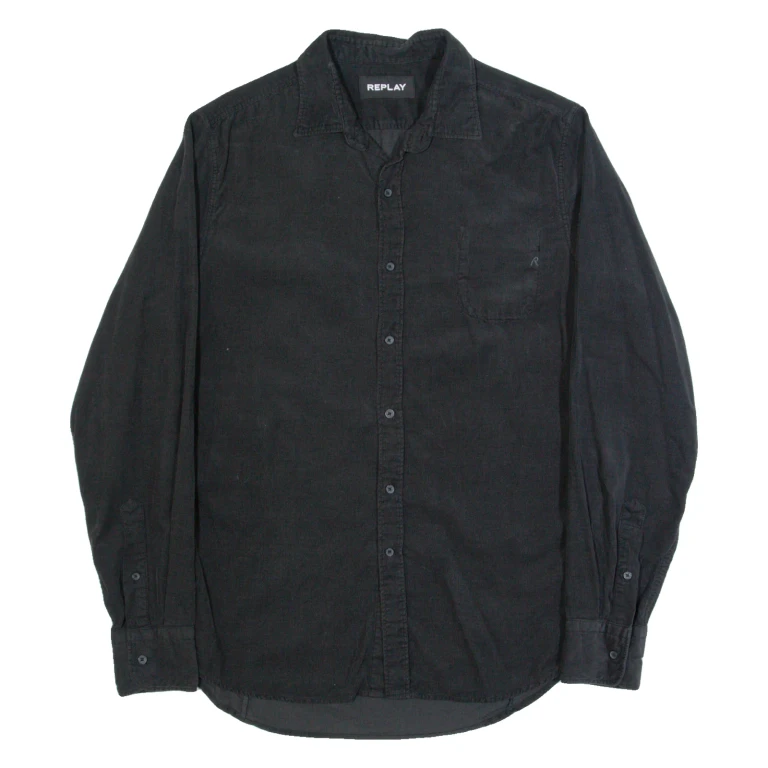 REPLAY Mens Corduroy Shirt Black Long Sleeve M