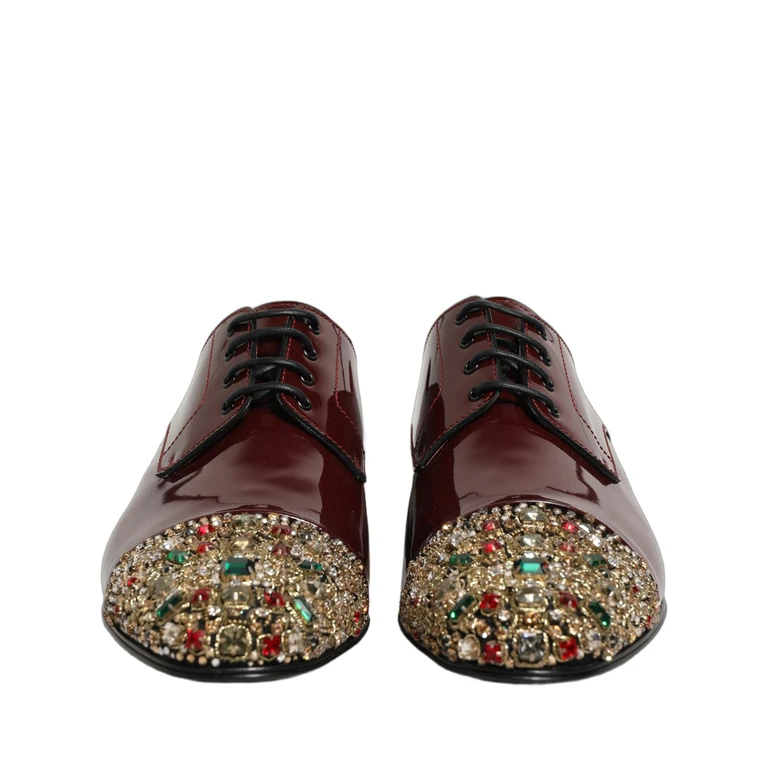 Dolce & Gabbana Maroon Embellished Derby Dress Formal Shoes Black Leather - Men