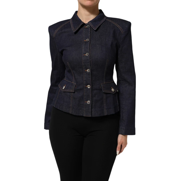 Dolce & Gabbana Dark Blue Cotton Collared Denim Coat Jacket Co+02+elastomultyester Clothing - Women