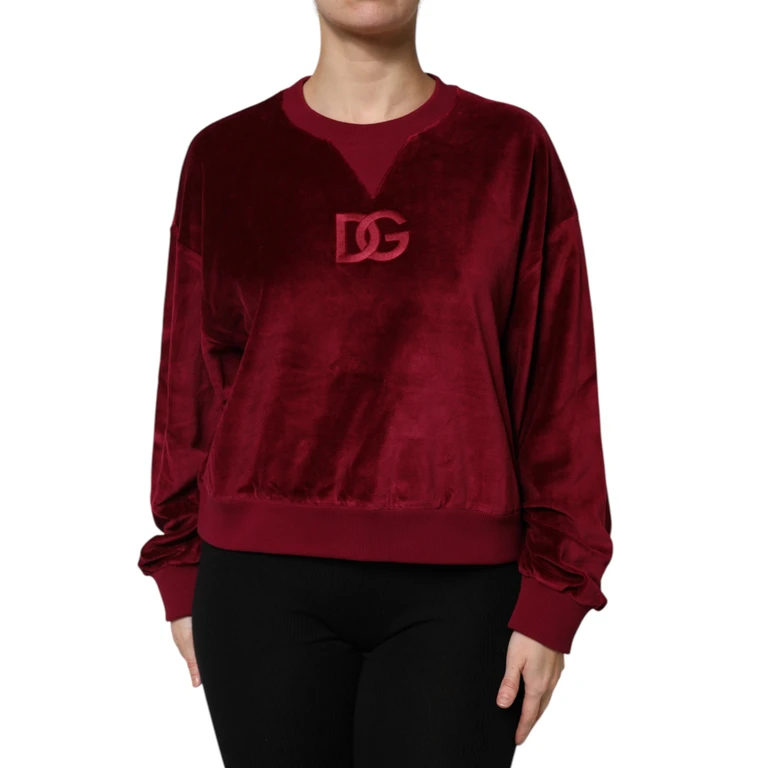 Dolce & Gabbana Red Cotton Velvet Crew Neck Pullover Sweater Nylon Clothing - Women
