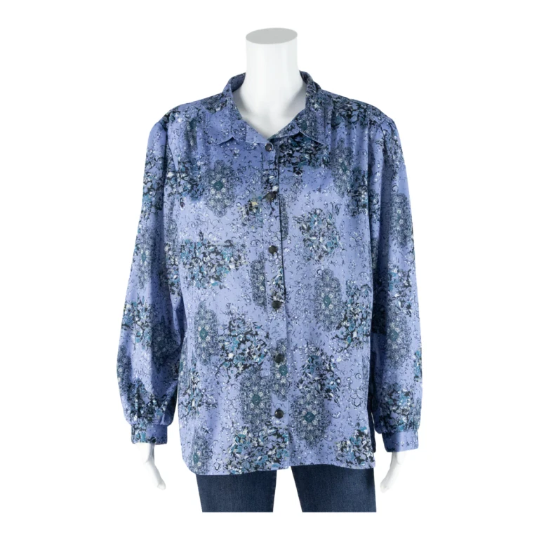 Womens Printed Shirt Blue Collared Long Sleeve Floral XL