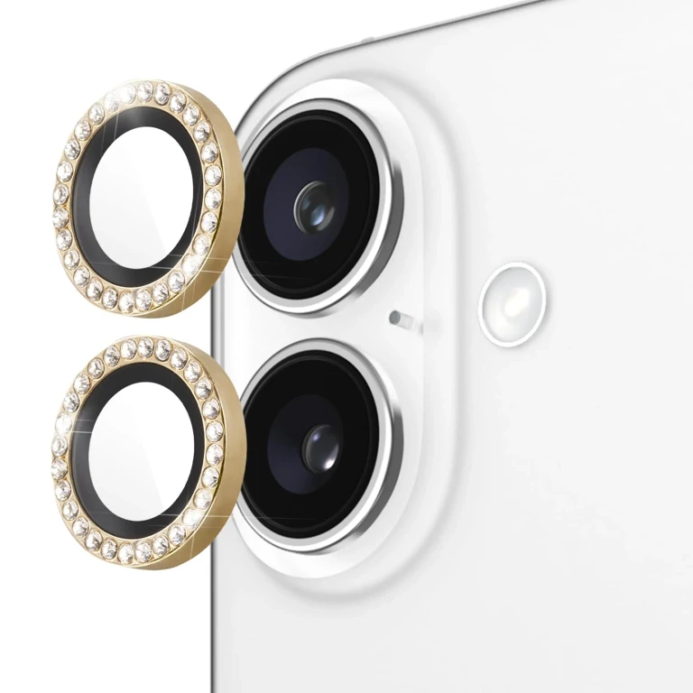 new york iPhone 16 / iPhone 16 Plus Camera Lens Protector with Aluminum Ring - Set in Stone Gold