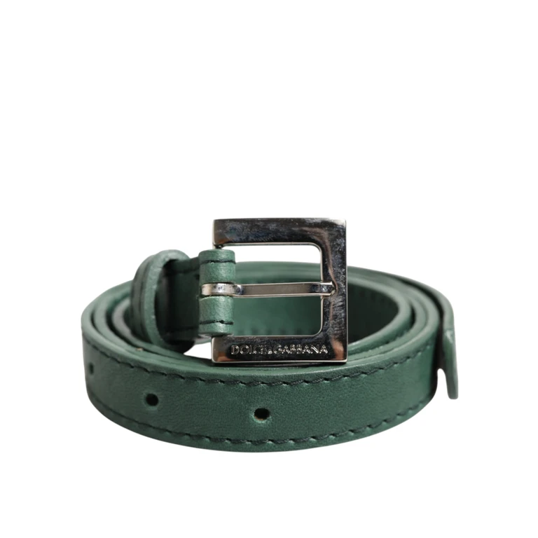 Dolce & Gabbana Dark Green Leather Silver Metal Buckle Belt Goatskin - Women