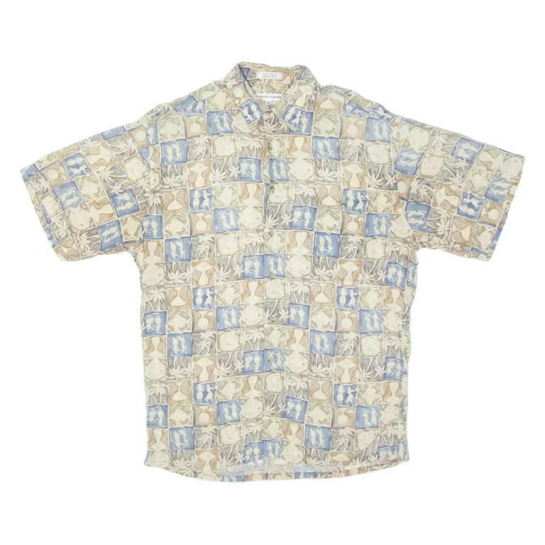 PIERRE CARDIN Fish Mens Hawaiian Shirt Beige Crazy Pattern M