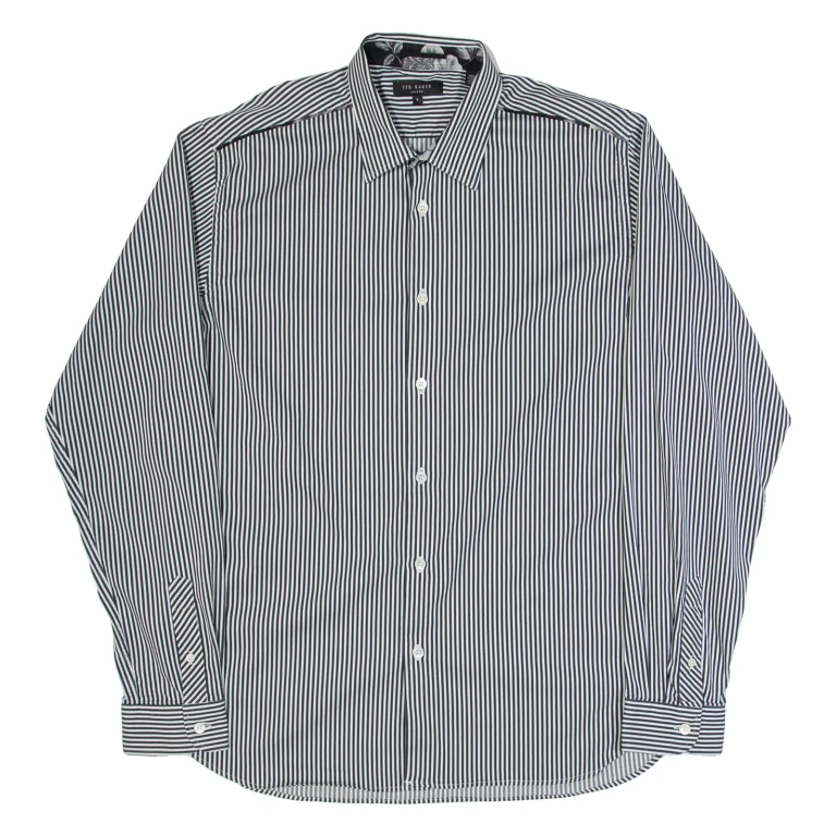 TED BAKER Mens Shirt Black Striped Long Sleeve L