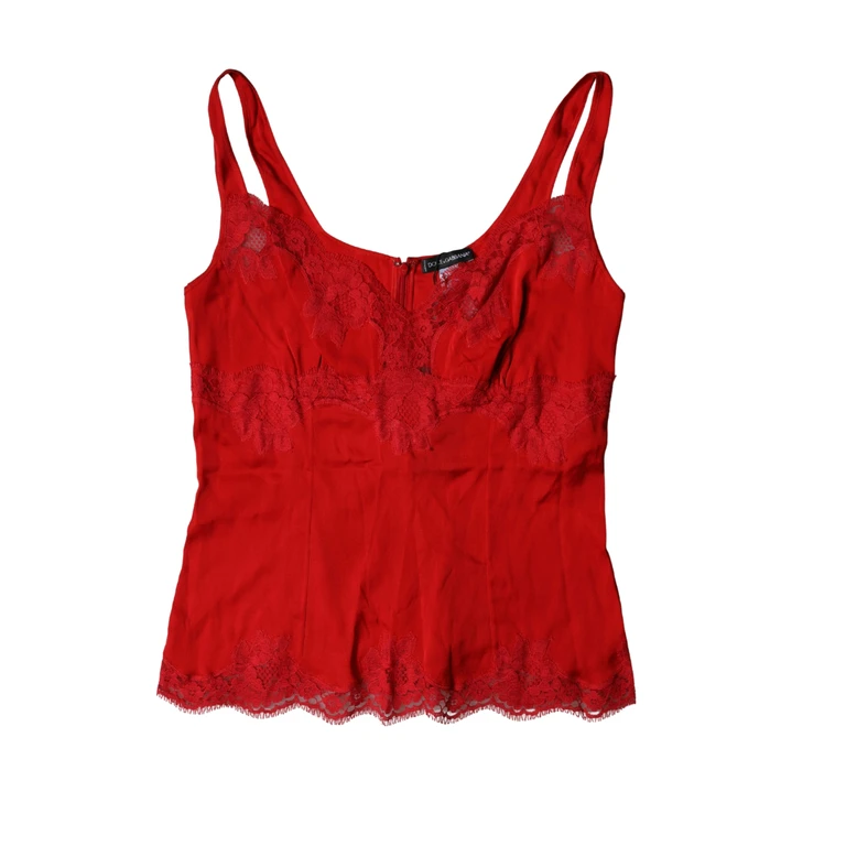 Dolce & Gabbana Red Silk Floral Lace Lingerie Top Underwear Elastane - Women