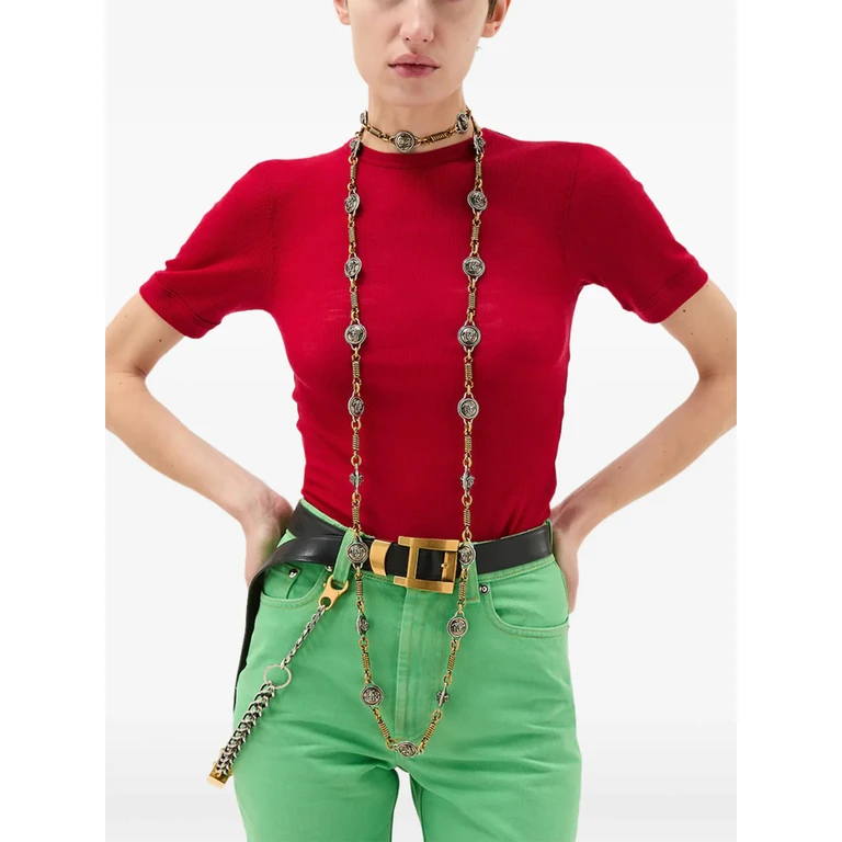 Versace Embroidered Wool Ribbed Knit T-shirt