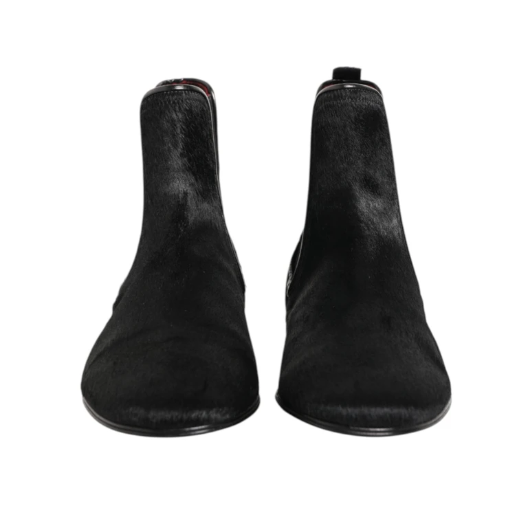 Dolce & Gabbana Black Leather Fur Men Chelsea Boots Shoes 90lf+kangaroo - Men