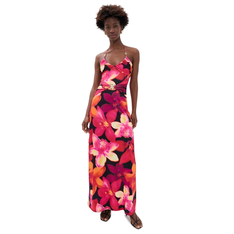 Runaway the Label Nina Ruched Halter Maxi Dress Skye Black L