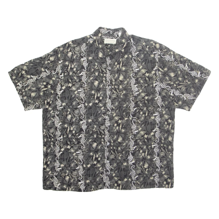 CROSSINGS Mens Hawaiian Shirt Black Crazy Pattern XL