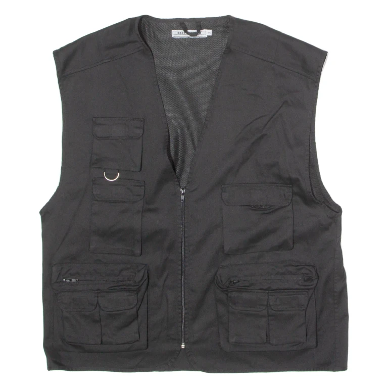 BEST FASHION Utility Mens Gilet Black Twill 90s 2XL