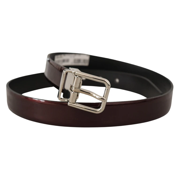 Brown Patent Leather Silver Metal Buckle Belt - Men