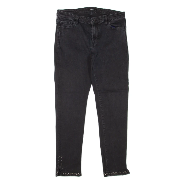 7 FOR ALL MANKIND Rhinestone Womens Jeans Black Slim Skinny W30 L28