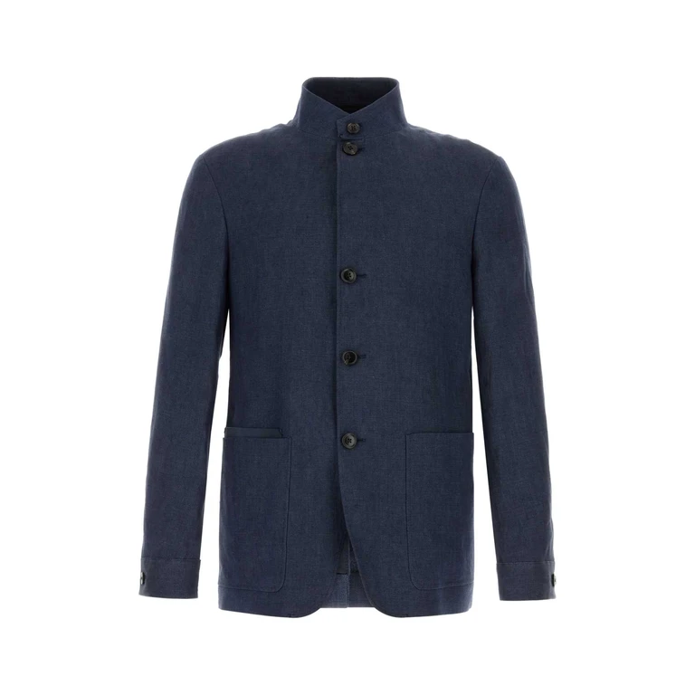Zegna Navy Blue Linen Blazer 7r Exterior: Giacche E Gilet - Men