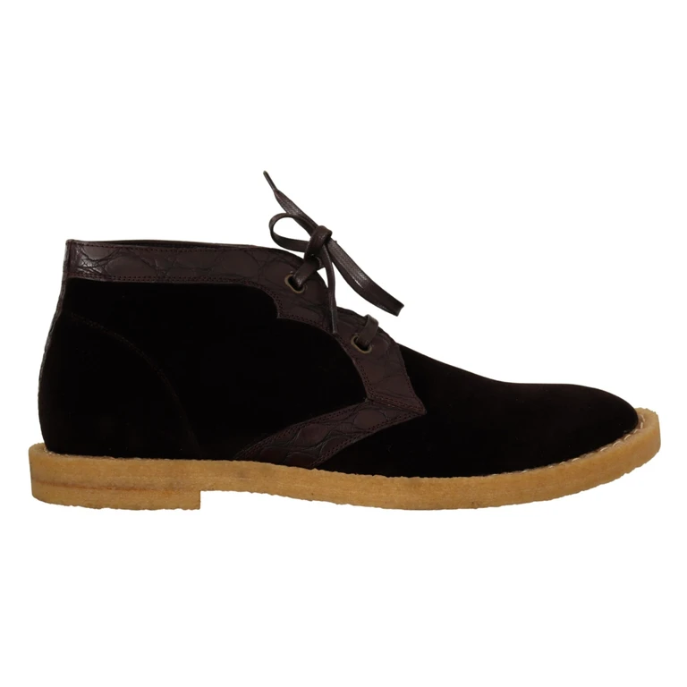 Dolce & Gabbana Brown Velvet Exotic Leather Boots - Men