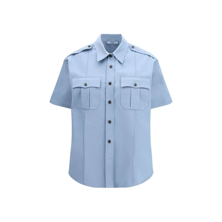 Blue Cotton Shortsleeve Shirt - Women