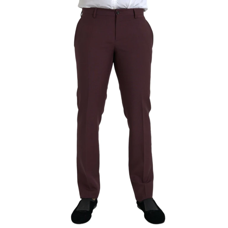 Dolce & Gabbana Maroon Wool Men Slim Fit Dress Pants Mohair - Men
