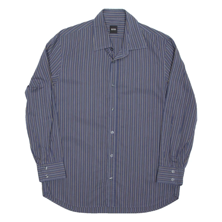 BOSS Mens Shirt Blue Striped Long Sleeve L