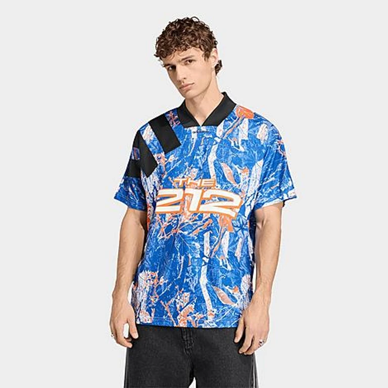 adidas Men's Originals FIFA World Cup 26 Host City New York City Graphic Jersey in Black/Orange/Collegiate Royal Size: XS