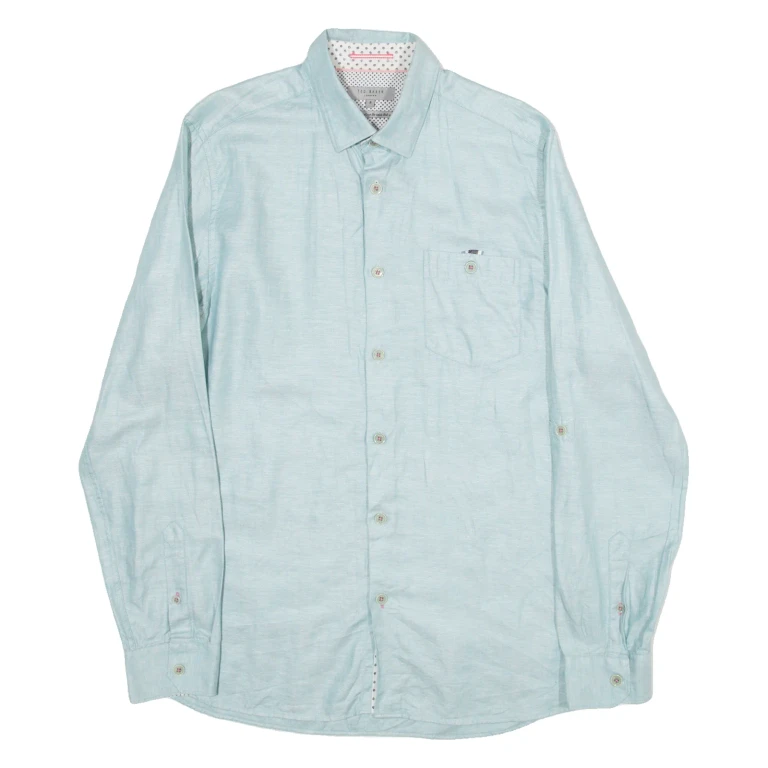 TED BAKER Mens Plain Shirt Blue Long Sleeve M