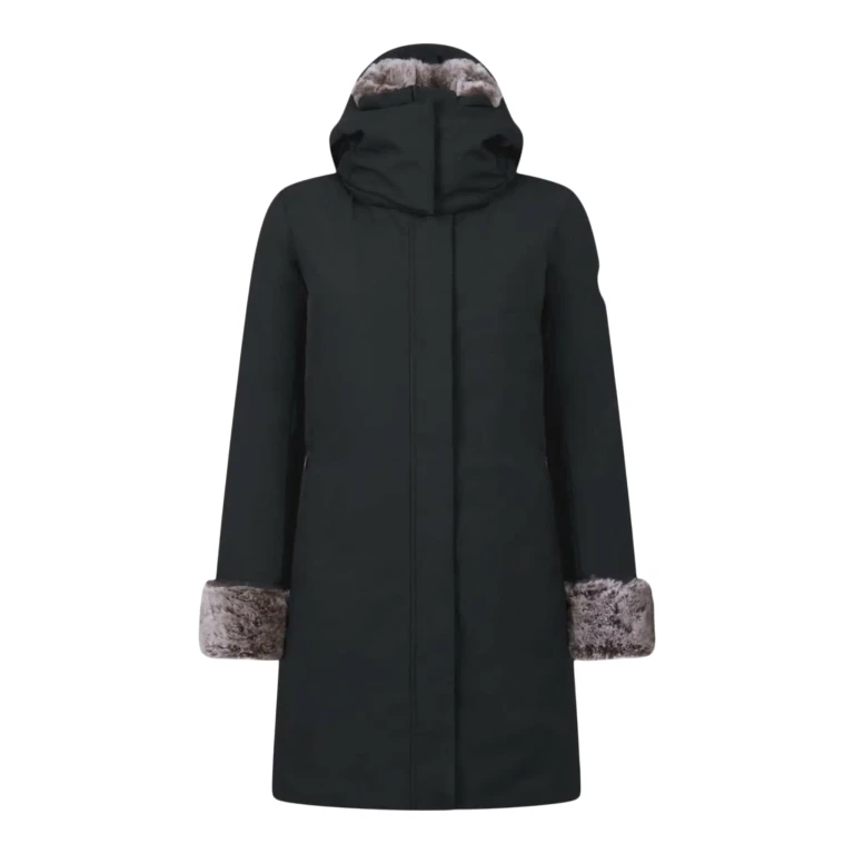 Smeg Hooded Parka with Faux Fur Women Coat Shadow Black