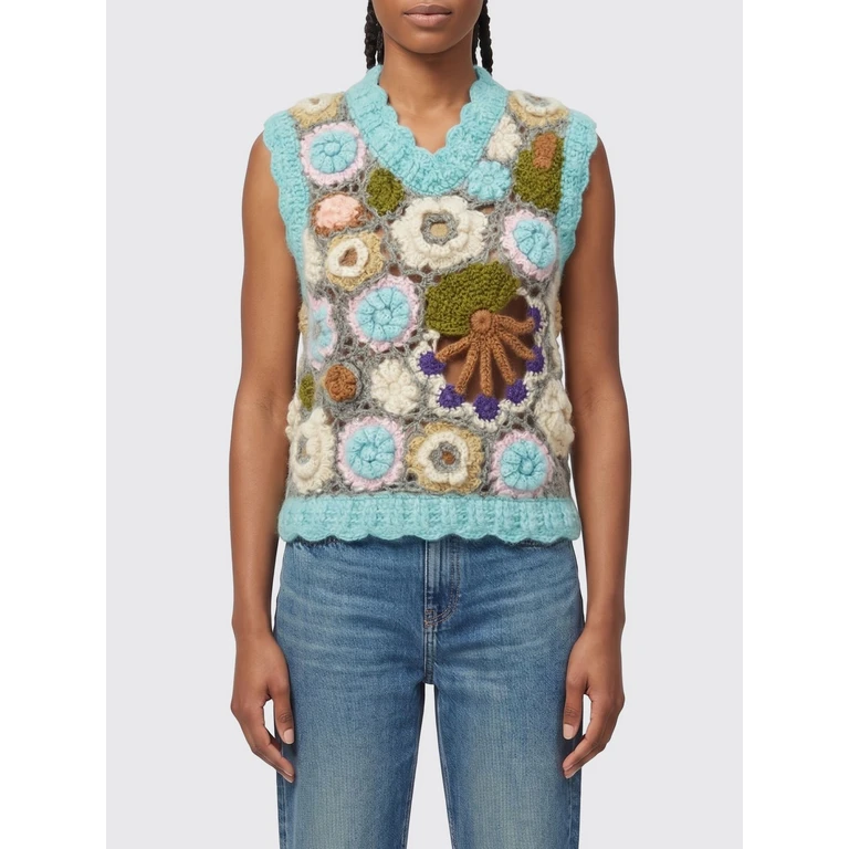 Floral Embroidered Knit Vest in a Mohair and Wool Blend (A1070255999)