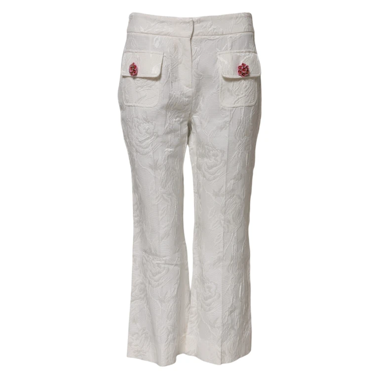 Dolce & Gabbana White Cotton Floral Jacquard Pants Viscose Elastane - Women