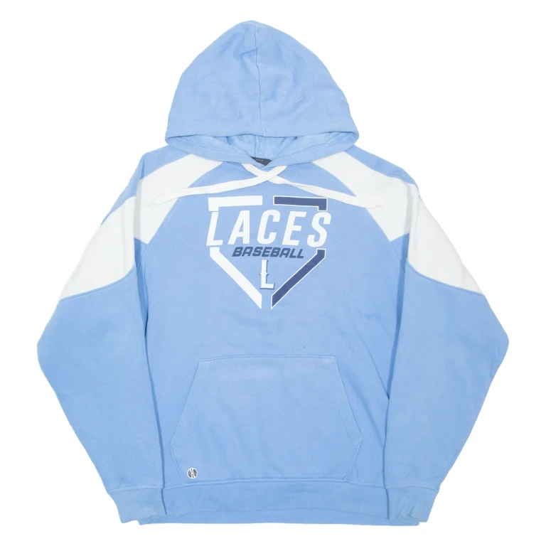 HOLLOWAY Laces Baseball Mens Blue Hoodie USA L