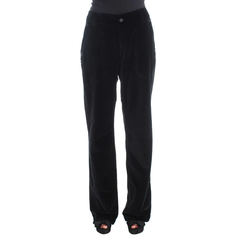 Ermanno Scervino Black Velvet Cotton Straight Legs Pants - Women