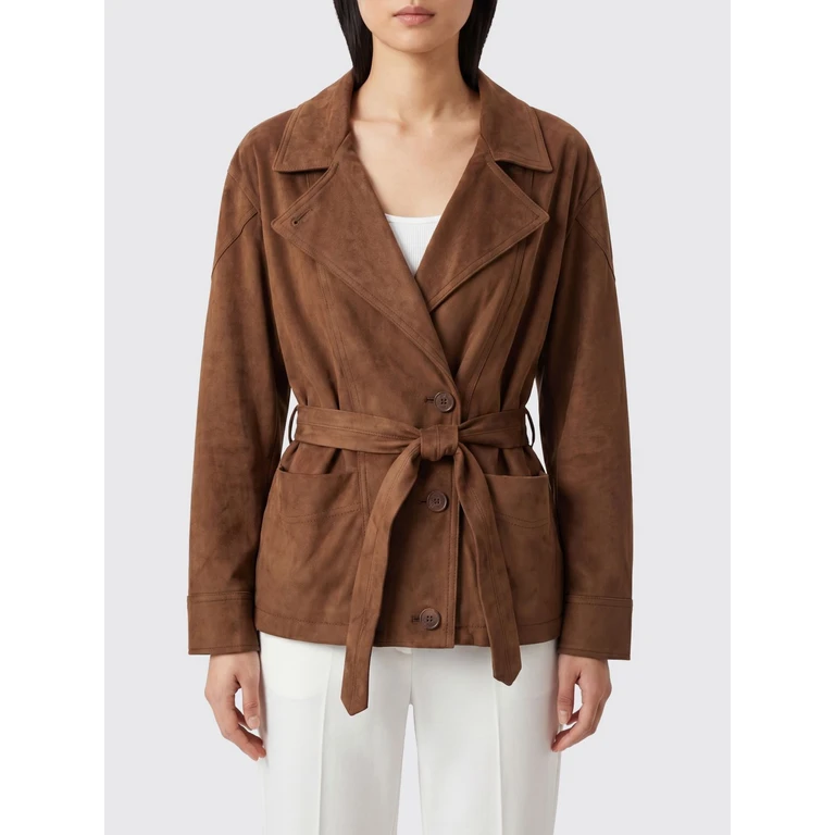 Short Robe-Style Blazer in Faux Suede with Belt (BJ20316098PECAN)