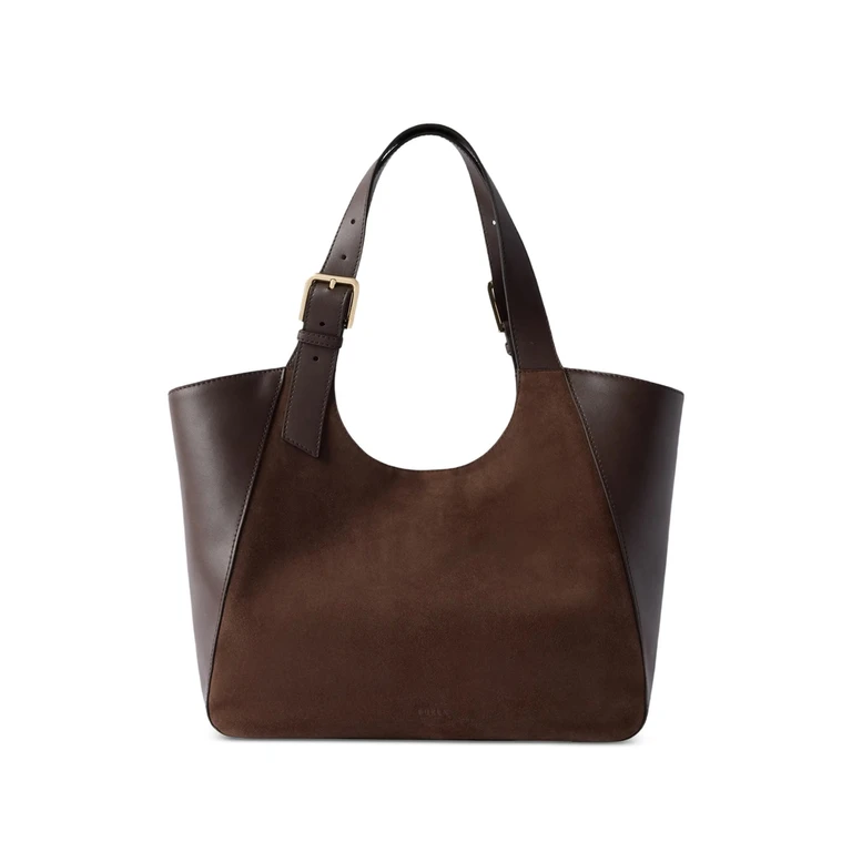 Suede-panel Leather Tote Bag M